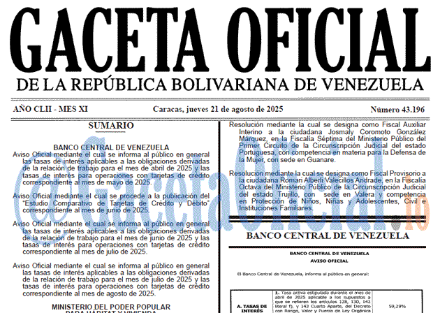 Gaceta Oficial, Gaceta 43196, Gaceta 43196 HD, Gaceta #43196, Gaceta Oficial Venezuela #43196