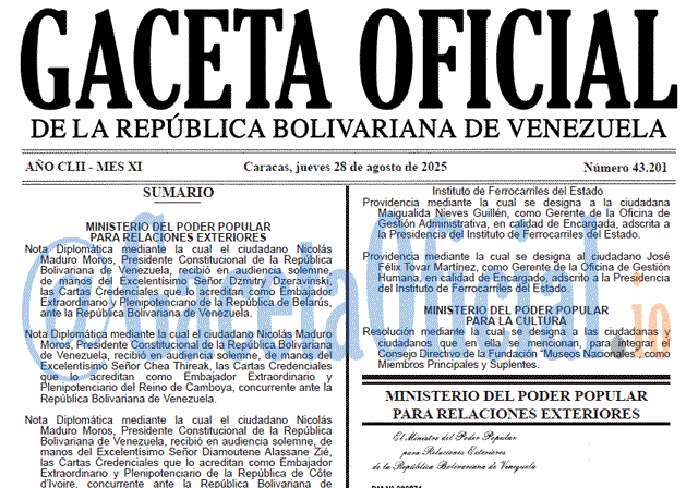 Gaceta Oficial, Gaceta 43201, Gaceta 43201 HD, Gaceta #43201, Gaceta Oficial Venezuela #43201
