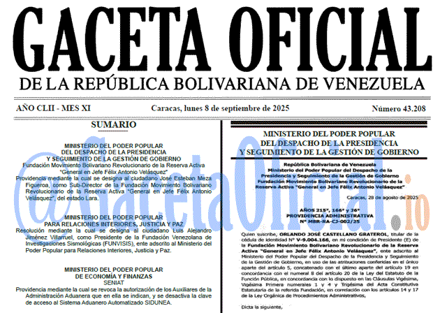 Gaceta Oficial, Gaceta 43208, Gaceta 43208 HD, Gaceta #43208, Gaceta Oficial Venezuela #43208