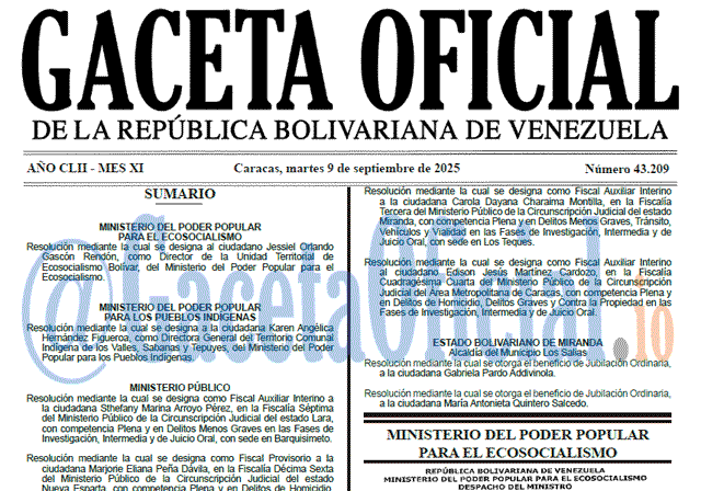 Gaceta Oficial, Gaceta 43209, Gaceta 43209 HD, Gaceta #43209, Gaceta Oficial Venezuela #43209