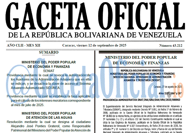 Gaceta Oficial, Gaceta 43212, Gaceta 43212 HD, Gaceta #43212, Gaceta Oficial Venezuela #43212