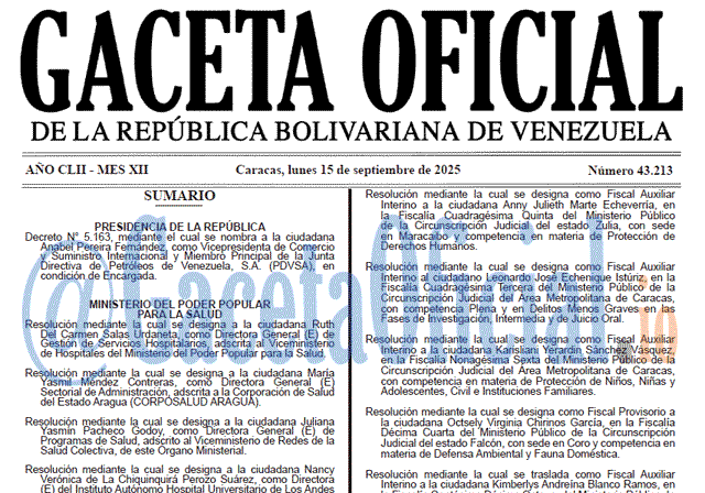 Gaceta Oficial, Gaceta 43213, Gaceta 43213 HD, Gaceta #43213, Gaceta Oficial Venezuela #43213