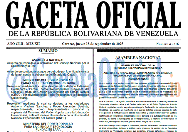 Gaceta Oficial, Gaceta 43216, Gaceta 43216 HD, Gaceta #43216, Gaceta Oficial Venezuela #43216