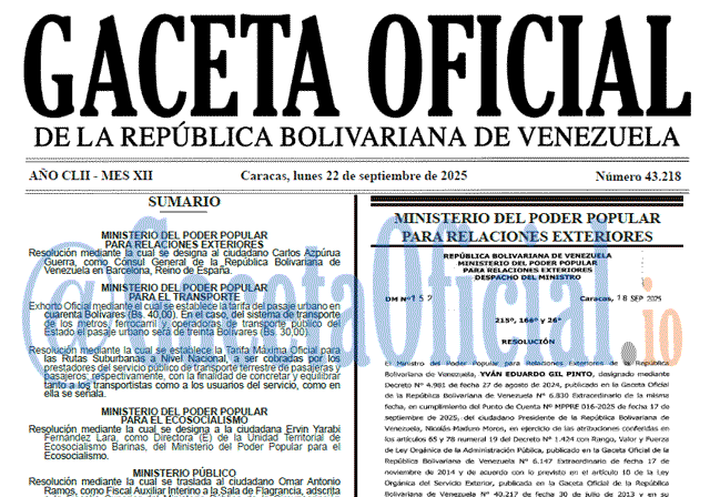Gaceta Oficial, Gaceta 43218, Gaceta 43218 HD, Gaceta #43218, Gaceta Oficial Venezuela #43218