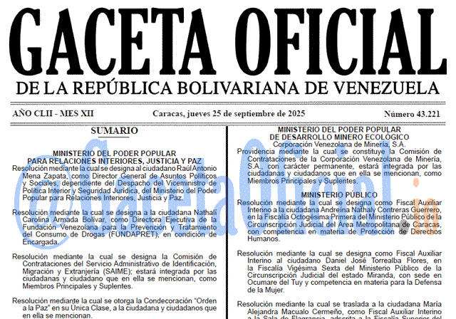 Gaceta Oficial, Gaceta 43221, Gaceta 43221 HD, Gaceta #43221, Gaceta Oficial Venezuela #43221