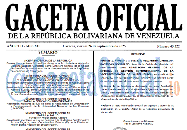 Gaceta Oficial, Gaceta 43222, Gaceta 43222 HD, Gaceta #43222, Gaceta Oficial Venezuela #43222