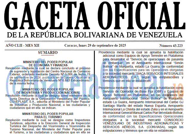 Gaceta Oficial, Gaceta 43223, Gaceta 43223 HD, Gaceta #43223, Gaceta Oficial Venezuela #43223