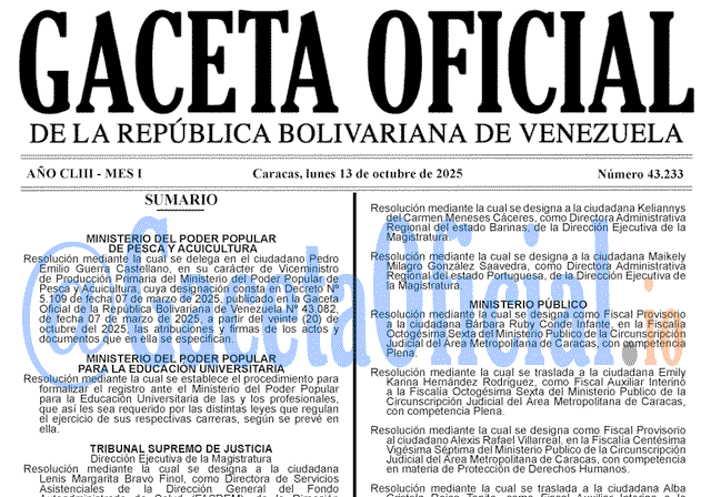 Gaceta Oficial, Gaceta 43233, Gaceta 43233 HD, Gaceta #43233, Gaceta Oficial Venezuela #43233