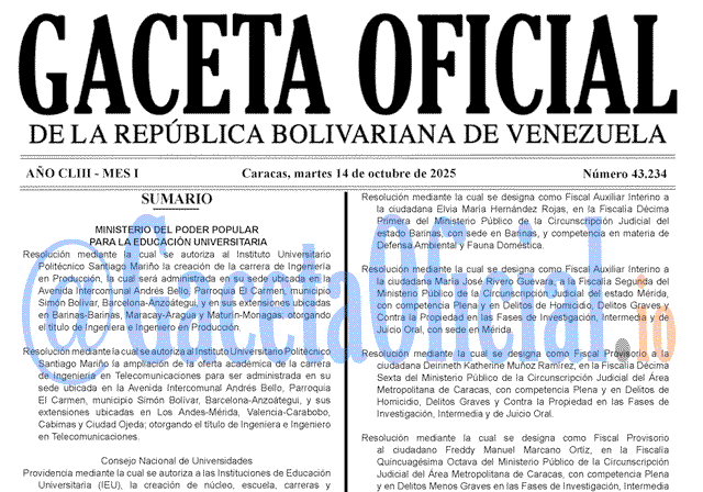 Gaceta Oficial, Gaceta 43234, Gaceta 43234 HD, Gaceta #43234, Gaceta Oficial Venezuela #43234