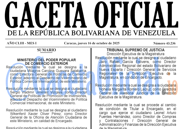 Venezuela Gaceta Oficial 43236 del 16 octubre 2025 Gaceta Oficial, Gaceta 43236, Gaceta 43236 HD, Gaceta #43236, Gaceta Oficial Venezuela #43236