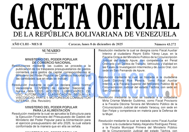 Gaceta Oficial, Gaceta 43272, Gaceta 43272 HD, Gaceta #43272, Gaceta Oficial Venezuela #43272