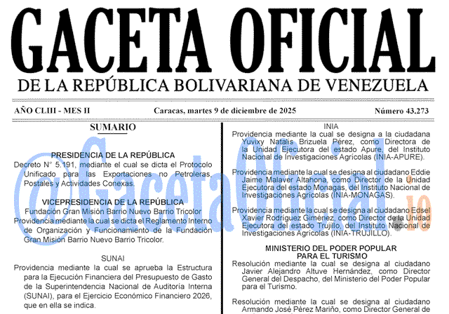 Gaceta Oficial, Gaceta 43273, Gaceta 43273 HD, Gaceta #43273, Gaceta Oficial Venezuela #43273