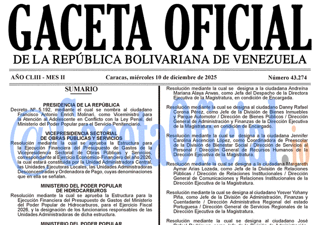 Gaceta Oficial, Gaceta 43274, Gaceta 43274 HD, Gaceta #43274, Gaceta Oficial Venezuela #43274