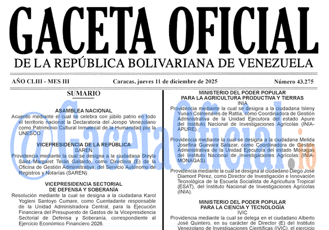 Gaceta Oficial, Gaceta 43275, Gaceta 43275 HD, Gaceta #43275, Gaceta Oficial Venezuela #43275