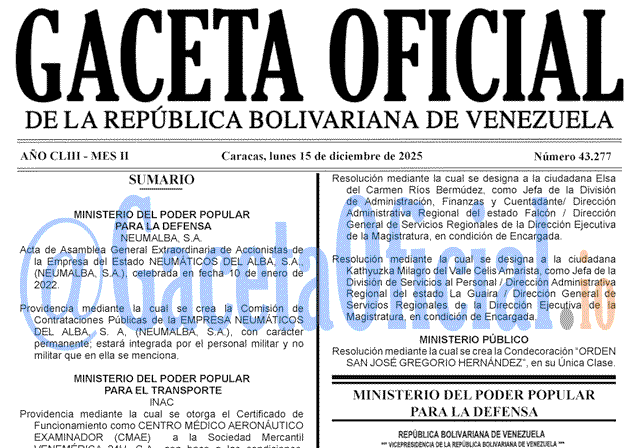 Gaceta Oficial, Gaceta 43277, Gaceta 43277 HD, Gaceta #43277, Gaceta Oficial Venezuela #43277
