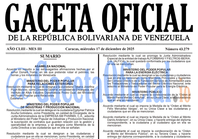 Gaceta Oficial, Gaceta 43279, Gaceta 43279 HD, Gaceta #43279, Gaceta Oficial Venezuela #43279