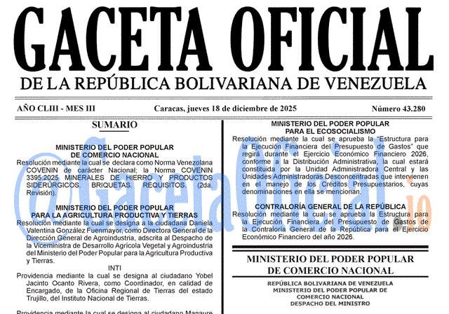 Gaceta Oficial, Gaceta 43280, Gaceta 43280 HD, Gaceta #43280, Gaceta Oficial Venezuela #43280