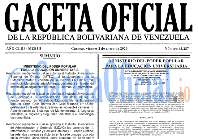 Gaceta Oficial, Gaceta 43287, Gaceta 43287 HD, Gaceta #43287, Gaceta Oficial Venezuela #43287