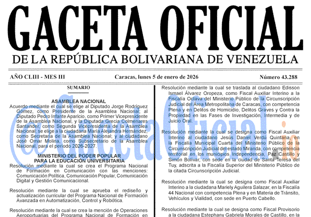 Gaceta Oficial, Gaceta 43288, Gaceta 43288 HD, Gaceta #43288, Gaceta Oficial Venezuela #43288