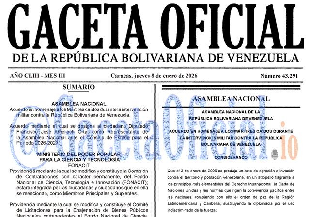 Gaceta Oficial, Gaceta 43291, Gaceta 43291 HD, Gaceta #43291, Gaceta Oficial Venezuela #43291