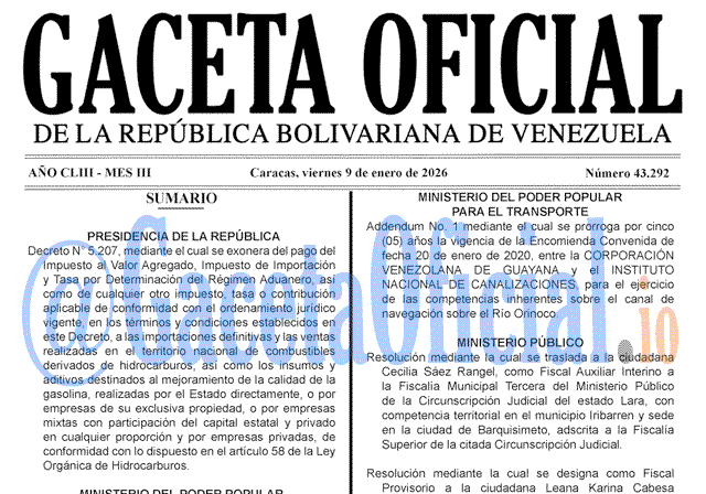 Gaceta Oficial, Gaceta 43292, Gaceta 43292 HD, Gaceta #43292, Gaceta Oficial Venezuela #43292