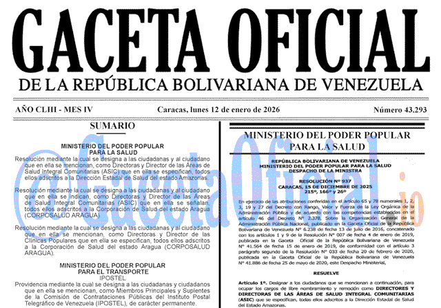 Gaceta Oficial, Gaceta 43293, Gaceta 43293 HD, Gaceta #43293, Gaceta Oficial Venezuela #43293