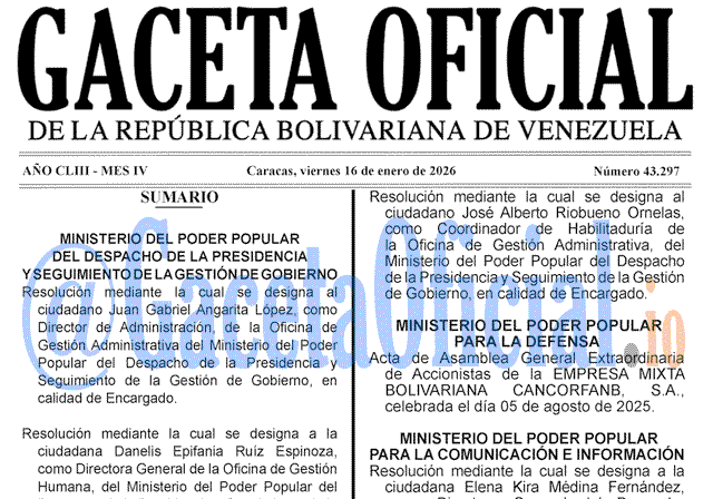 Gaceta Oficial, Gaceta 43297, Gaceta 43297 HD, Gaceta #43297, Gaceta Oficial Venezuela #43297
