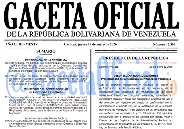 Venezuela Gaceta Oficial 43306 del 29 enero 2026 Gaceta Oficial, Gaceta 43306, Gaceta 43306 HD, Gaceta #43306, Gaceta Oficial Venezuela #43306