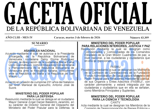 Gaceta Oficial, Gaceta 43309, Gaceta 43309 HD, Gaceta #43309, Gaceta Oficial Venezuela #43309