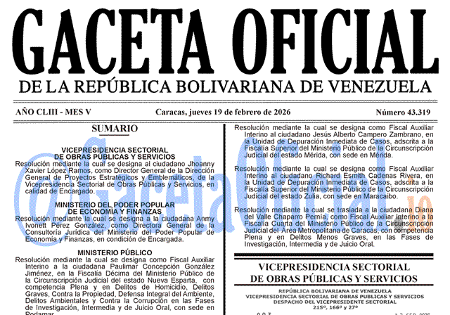 Gaceta Oficial, Gaceta 43319, Gaceta 43319 HD, Gaceta #43319, Gaceta Oficial Venezuela #43319