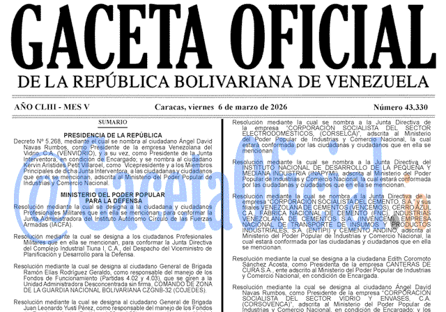 Venezuela Gaceta Oficial 43330 del 6 marzo 2026 Gaceta Oficial, Gaceta 43330, Gaceta 43330 HD, Gaceta #43330, Gaceta Oficial Venezuela #43330