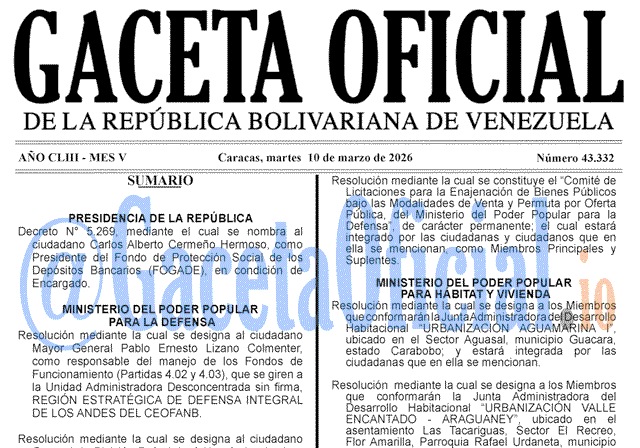 Venezuela Gaceta Oficial 43332 del 10 marzo 2026 Gaceta Oficial, Gaceta 43332, Gaceta 43332 HD, Gaceta #43332, Gaceta Oficial Venezuela #43332