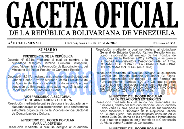 Gaceta Oficial, Gaceta 43353, Gaceta 43353 HD, Gaceta #43353, Gaceta Oficial Venezuela #43353