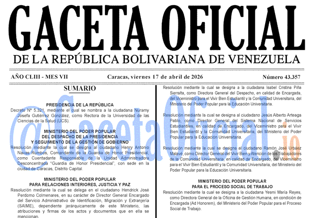 Gaceta Oficial, Gaceta 43357, Gaceta 43357 HD, Gaceta #43357, Gaceta Oficial Venezuela #43357