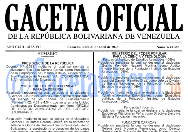 Venezuela Gaceta Oficial 43363 del 27 abril 2026 Gaceta Oficial, Gaceta 43363, Gaceta 43363 HD, Gaceta #43363, Gaceta Oficial Venezuela #43363