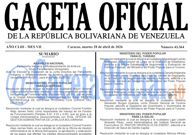Venezuela Gaceta Oficial 43364 del 28 abril 2026 Gaceta Oficial, Gaceta 43364, Gaceta 43364 HD, Gaceta #43364, Gaceta Oficial Venezuela #43364