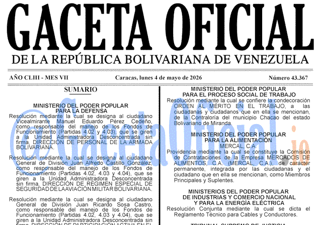 Venezuela Gaceta Oficial 43367 del 4 mayo 2026 Gaceta Oficial, Gaceta 43367, Gaceta 43367 HD, Gaceta #43367, Gaceta Oficial Venezuela #43367