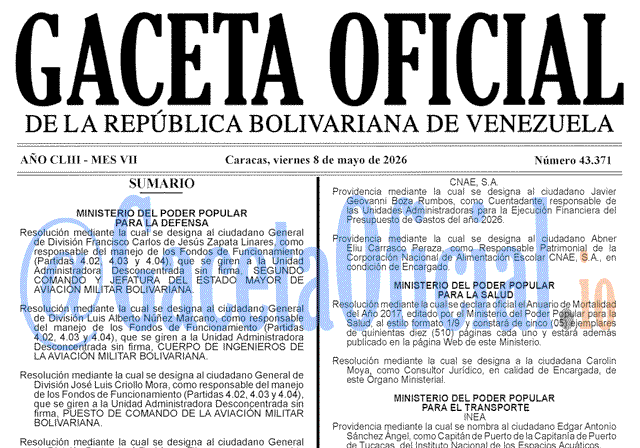 Venezuela Gaceta Oficial 43371 del 8 mayo 2026 Gaceta Oficial, Gaceta 43371, Gaceta 43371 HD, Gaceta #43371, Gaceta Oficial Venezuela #43371