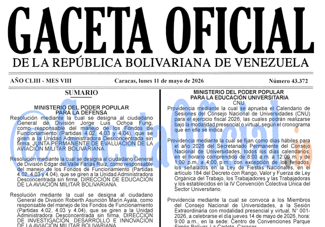 Venezuela Gaceta Oficial 43372 del 11 mayo 2026 Gaceta Oficial, Gaceta 43372, Gaceta 43372 HD, Gaceta #43372, Gaceta Oficial Venezuela #43372