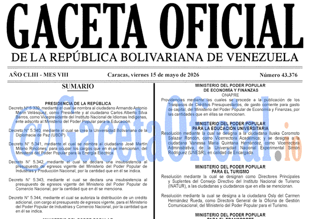 Gaceta Oficial, Gaceta 43376, Gaceta 43376 HD, Gaceta #43376, Gaceta Oficial Venezuela #43376