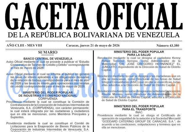 Gaceta Oficial, Gaceta 43380, Gaceta 43380 HD, Gaceta #43380, Gaceta Oficial Venezuela #43380