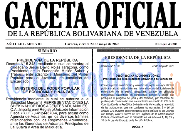 Venezuela Gaceta Oficial 43381 del 22 mayo 2026 Gaceta Oficial, Gaceta 43381, Gaceta 43381 HD, Gaceta #43381, Gaceta Oficial Venezuela #43381