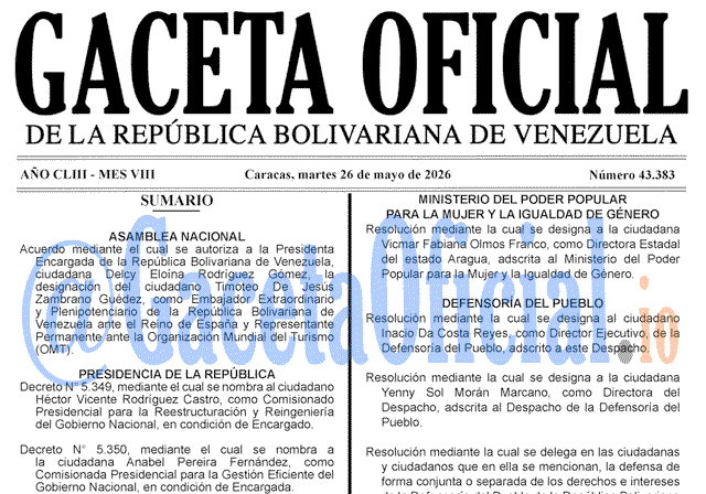 Venezuela Gaceta Oficial 43383 del 26 mayo 2026 Gaceta Oficial, Gaceta 43383, Gaceta 43383 HD, Gaceta #43383, Gaceta Oficial Venezuela #43383