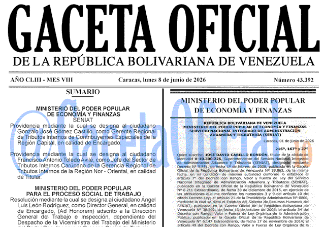 Venezuela Gaceta Oficial 43392 del 8 junio 2026 Gaceta Oficial, Gaceta 43392, Gaceta 43392 HD, Gaceta #43392, Gaceta Oficial Venezuela #43392