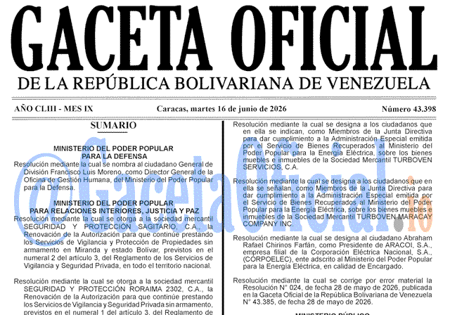 Gaceta Oficial, Gaceta 43398, Gaceta 43398 HD, Gaceta #43398, Gaceta Oficial Venezuela #43398