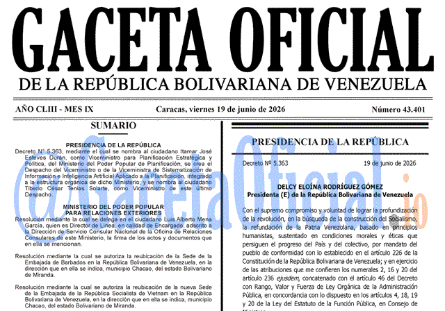 Venezuela Gaceta Oficial 43401 del 19 junio 2026 Gaceta Oficial, Gaceta 43401, Gaceta 43401 HD, Gaceta #43401, Gaceta Oficial Venezuela #43401