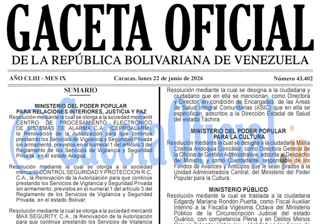 Gaceta Oficial Venezuela #43402 del 22 junio 2026 Gaceta Oficial, Gaceta 43402, Gaceta 43402 HD, Gaceta #43402, Gaceta Oficial Venezuela #43402