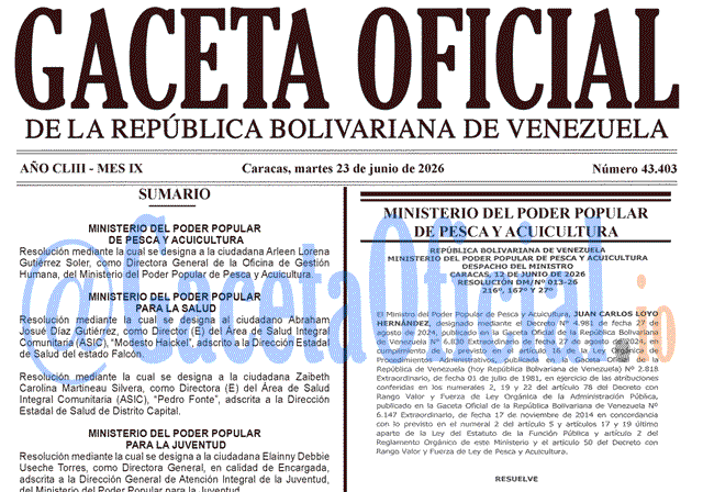 Gaceta Oficial Venezuela #43403 del 23 junio 2026 Gaceta Oficial, Gaceta 43403, Gaceta 43403 HD, Gaceta #43403, Gaceta Oficial Venezuela #43403