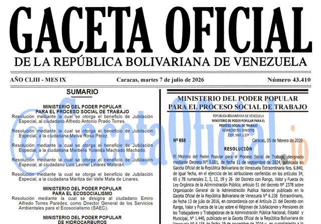 Venezuela Gaceta Oficial 43410 del 7 julio 2026 Gaceta Oficial, Gaceta 43410, Gaceta 43410 HD, Gaceta #43410, Gaceta Oficial Venezuela #43410