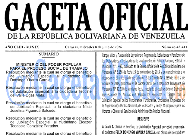 Venezuela Gaceta Oficial 43411 del 8 julio 2026 Gaceta Oficial, Gaceta 43411, Gaceta 43411 HD, Gaceta #43411, Gaceta Oficial Venezuela #43411